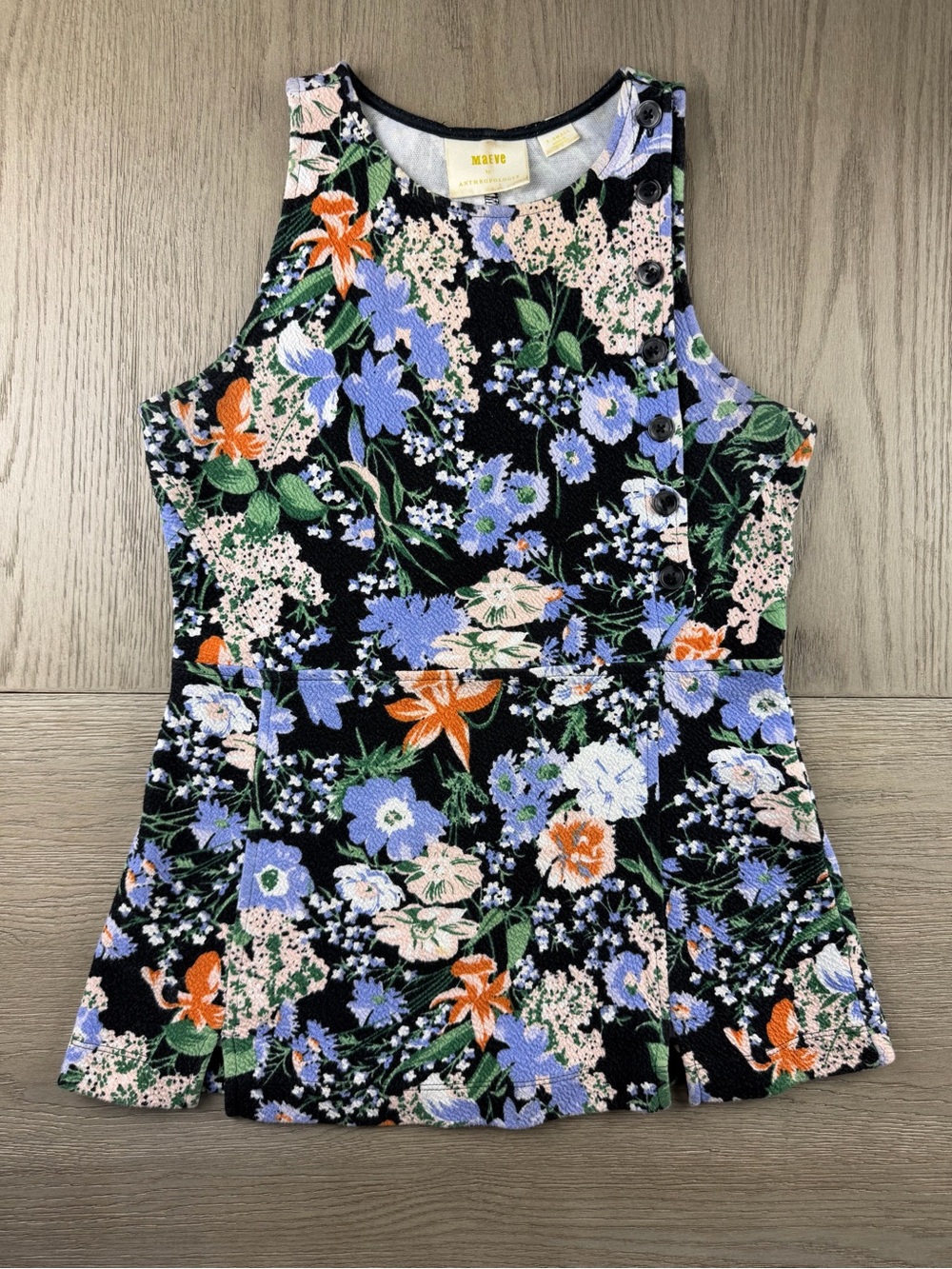 Maeve Anthropologie XS Brenner Floral Peplum Tank Button Accent Top